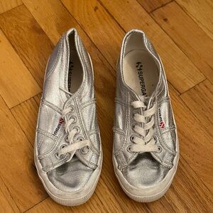 Superga Metallic Silver Lace-Up Sneakers